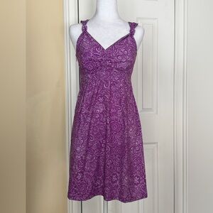 Athleta Nearly Knotical Dress Floral Side Zipper Zippered pocket V neck Size 2